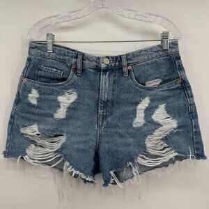 Blank NYC The Barrow Vintage High-Rise Distressed Denim Blue Shorts Women's 29
